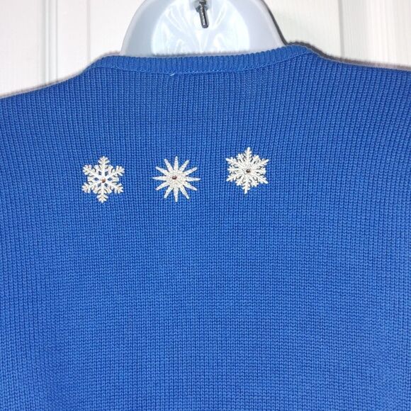 Tia Designs blue cardigan embroidered white snowflakes winter snow Sz L - Picture 4 of 5